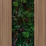 Wall mural Tourmaline, green foliage between pale wood panels