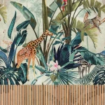 Wall mural Chrome, jungle with giraffes, zebras and leopards