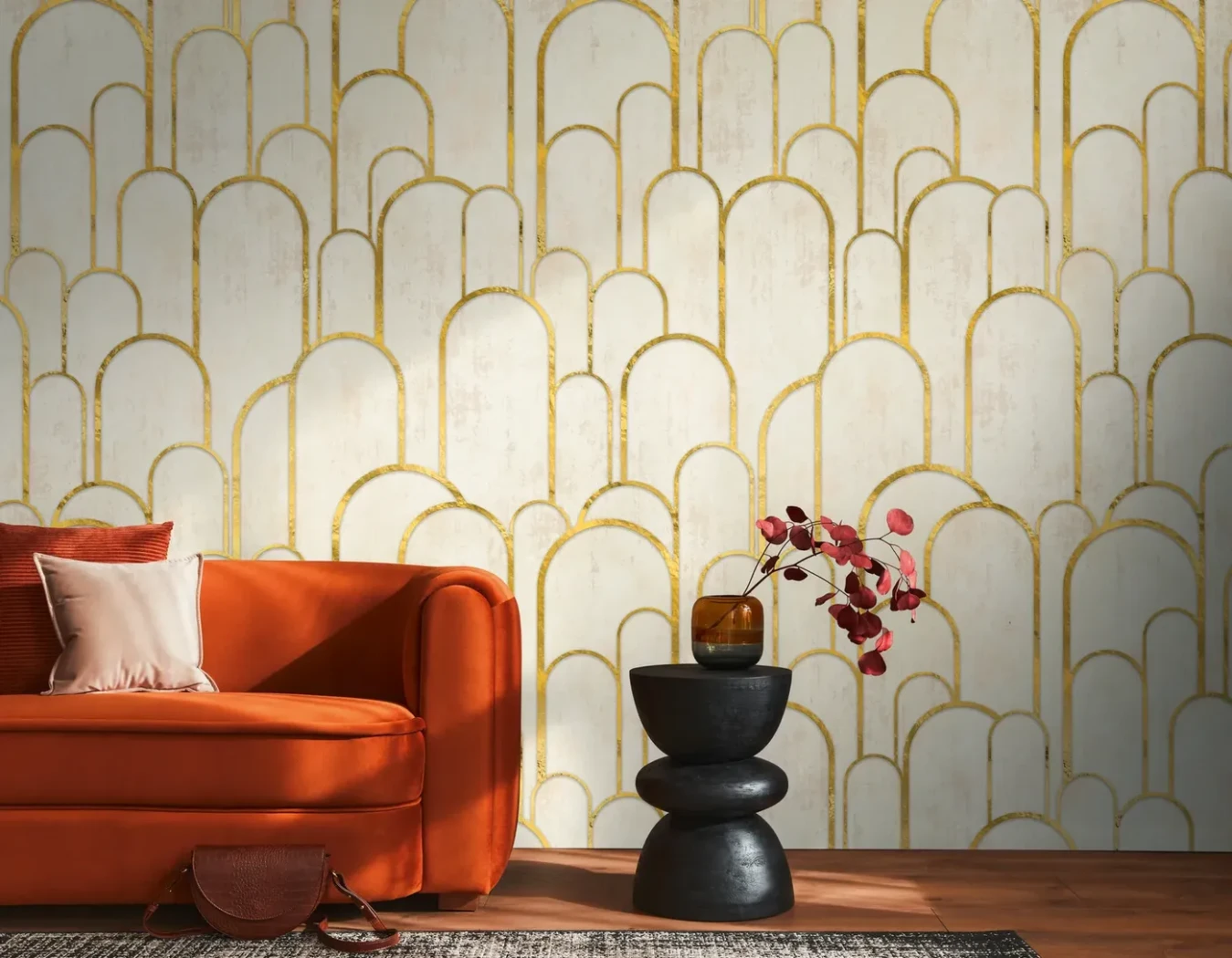 Wall mural Braid, gold art deco arches on ivory