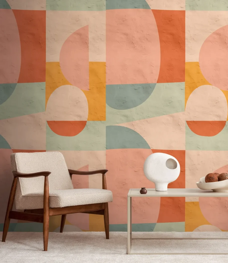 Wall mural Sisal, pastel terracotta and sage arches