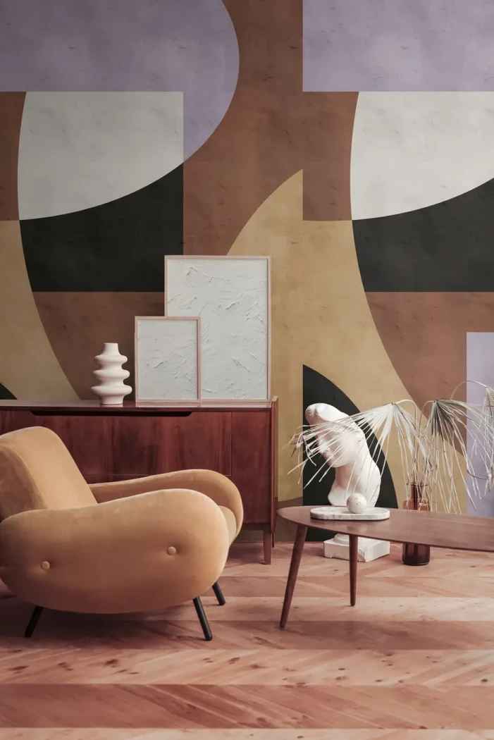 Wall mural Paprika, terracotta, black and beige circles and arcs