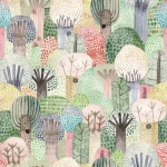 Wall mural Ash, pastel dotted forest with grey trunks
