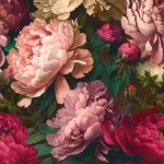 Wall mural Roof Tile, giant pink peonies on dark foliage