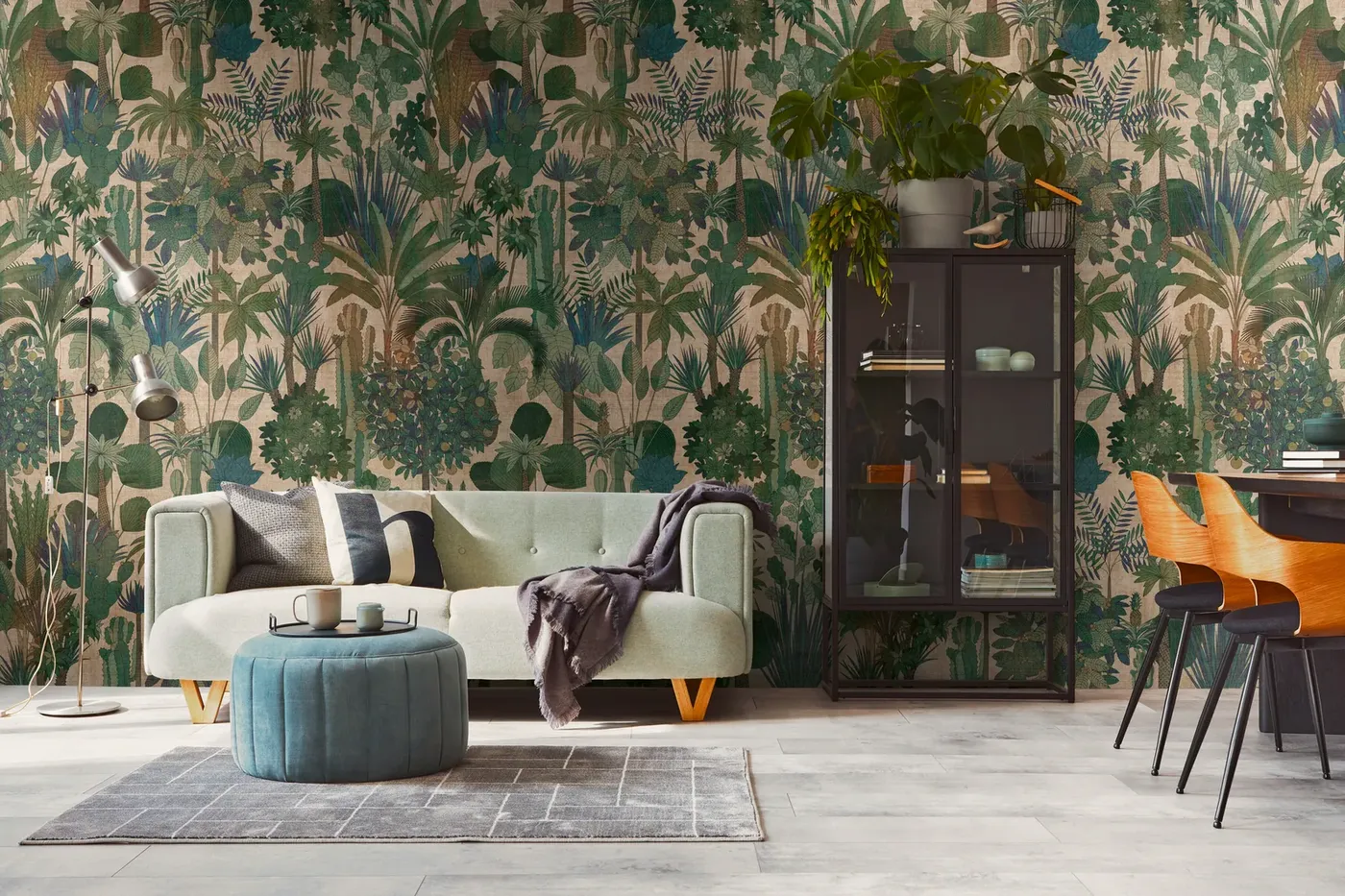 Wall mural Drizzle, dense green and blue jungle on sand