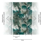 Wall mural Downpour with teal palm fronds on light grey