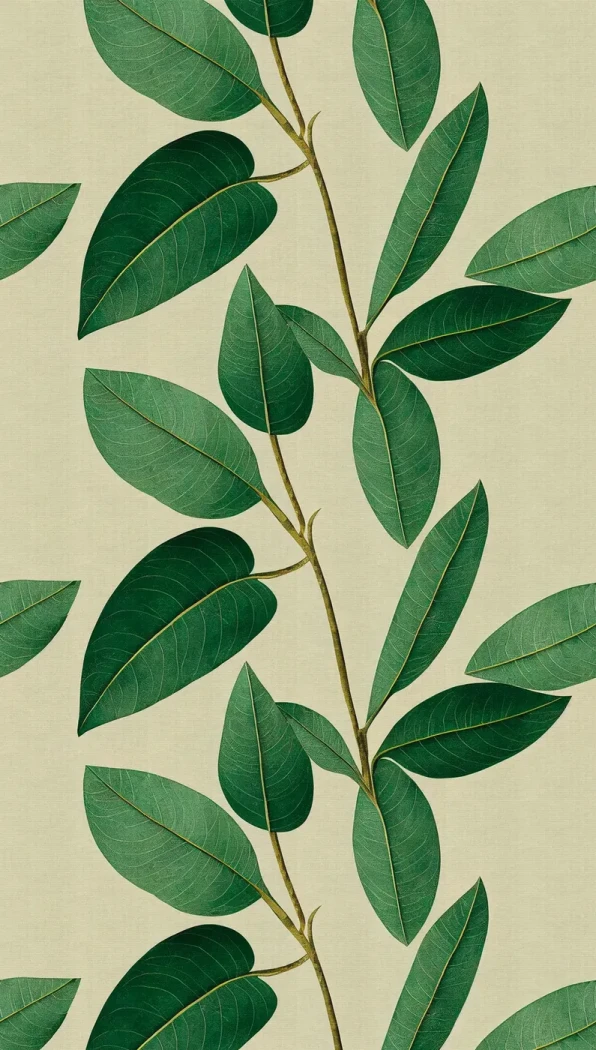 Wall mural Prairie, green leafy sprigs on a beige ground