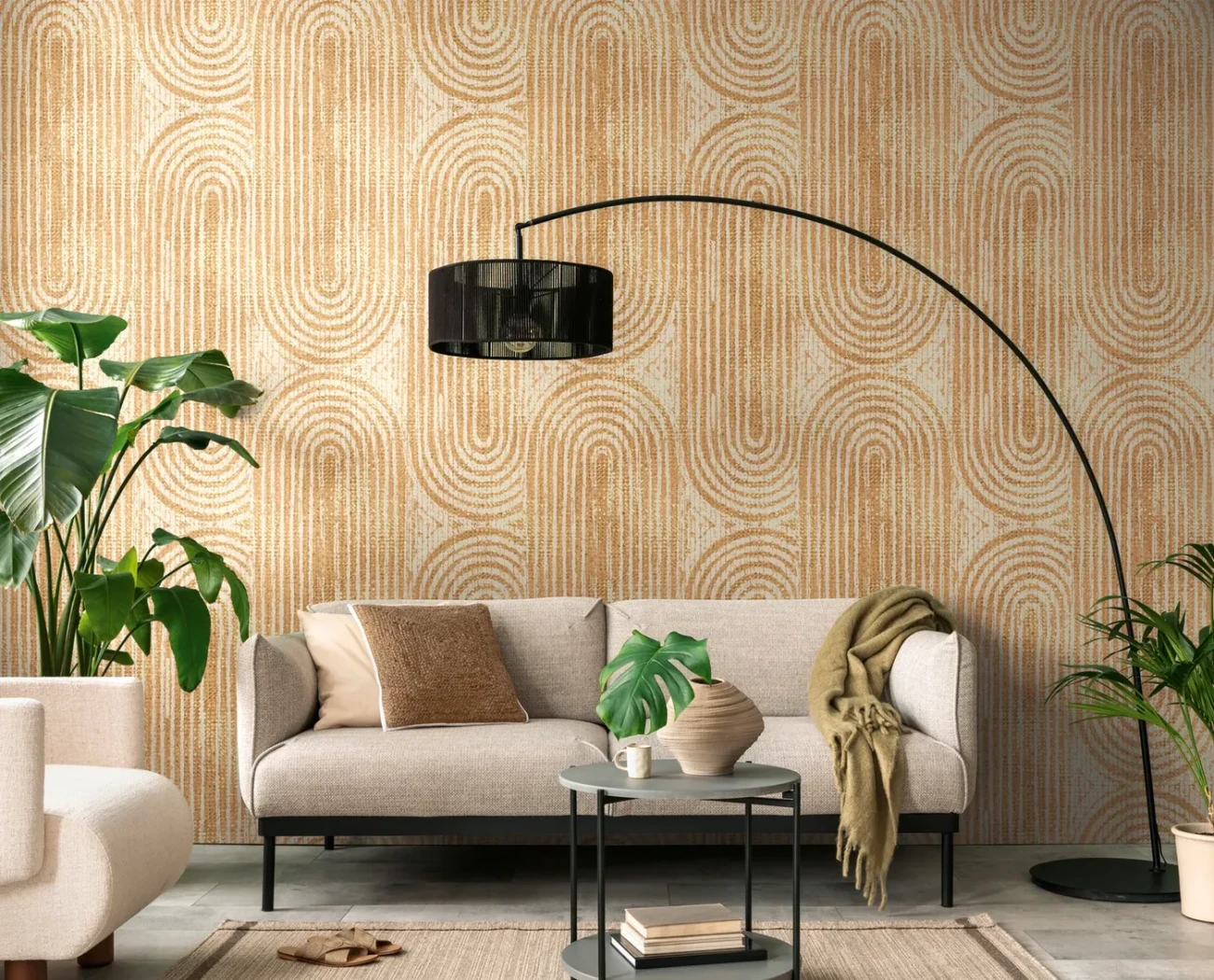 Wall mural Sand with orange arches in a bohemian living room