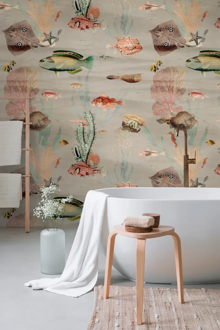 Wall mural Havana with sea life drawings beside a bath