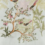 Wall mural Jute, birds on flowering branches, pale blue ground