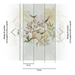 Wall mural Jute, birds on flowering branches, pale blue ground