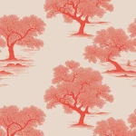 Wall mural Ruby with coral-red trees on an ivory background