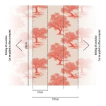 Wall mural Ruby with coral-red trees on an ivory background