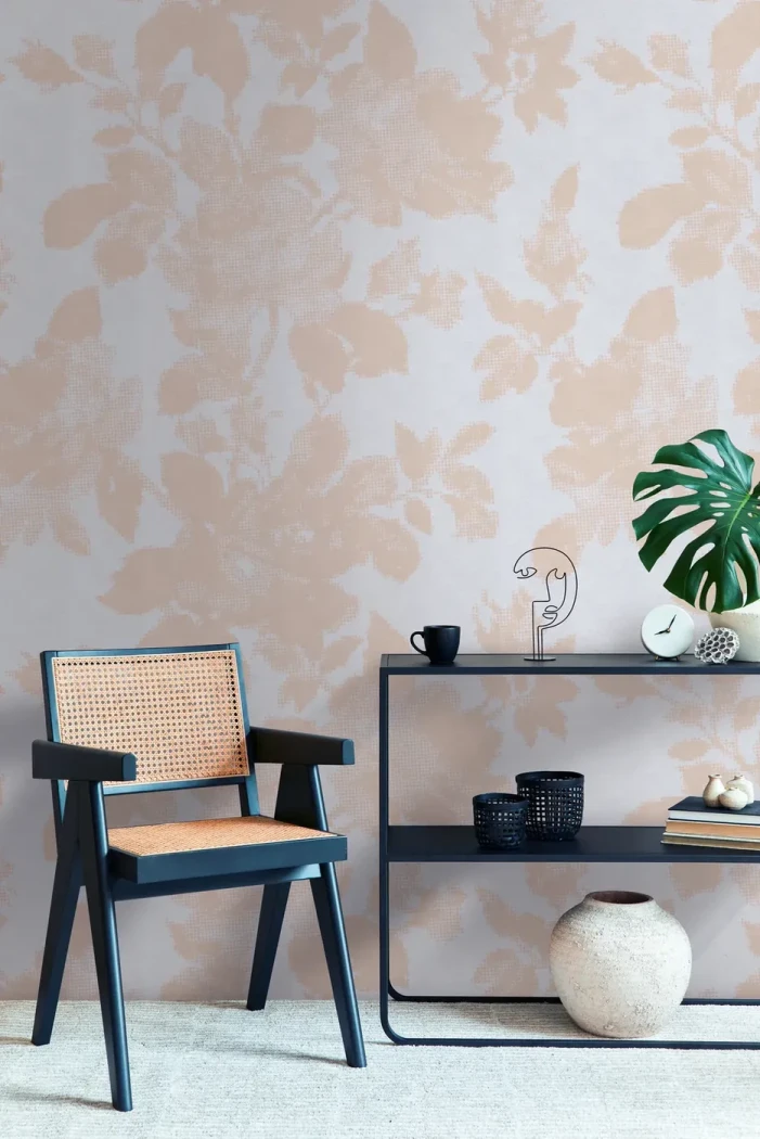 Wall mural Pearl with apricot leaves on pinkish grey