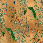 Wall mural Henna, peacocks and birds on a gold ground