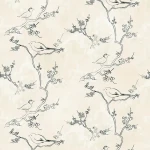 Wall mural Grey Millstone, plum blossom and birds in black line
