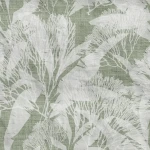 Wall mural Grisaille with green and grey foliage behind a bed