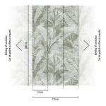 Wall mural Grisaille with green and grey foliage behind a bed