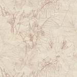 Wall mural Rattan with copper line-drawn foliage on cream