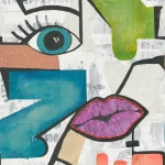 Wall mural Purple, pop-art face in turquoise, violet and apricot