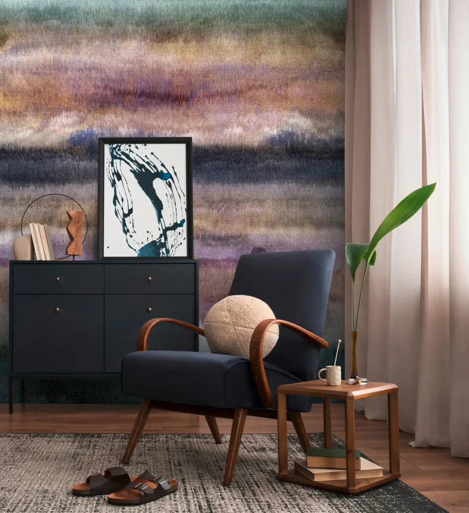 Wall mural Red Ochre with blue-green to plum horizontal bands