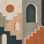 Wall mural Rope with geometric blocks, teal arch and sun