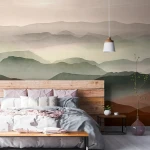 Wall mural Crayfish, layered misty mountains in terracotta tones