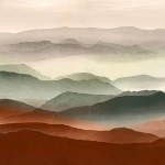 Wall mural Crayfish, layered misty mountains in terracotta tones