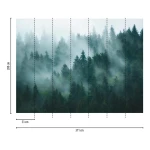 Wall mural Sapphire, misty pine forest in deep blue-green