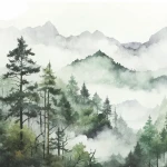 Wall mural Sienna with misty forest and rocky peak