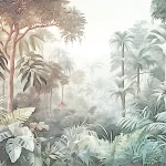 Wall mural Russet, tropical palms and leaves in green-grey