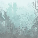 Wall mural Lapis with coral, seaweed and fish in blue-green