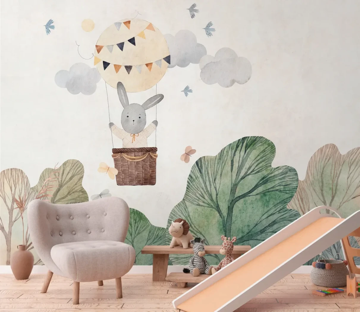Wall mural Frosted Cloud with a rabbit in a balloon
