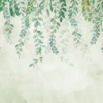 Wall mural Bistre, trailing watercolour foliage in soft greens