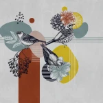 Wall mural Frosted Granite with ink birds and pastel shapes