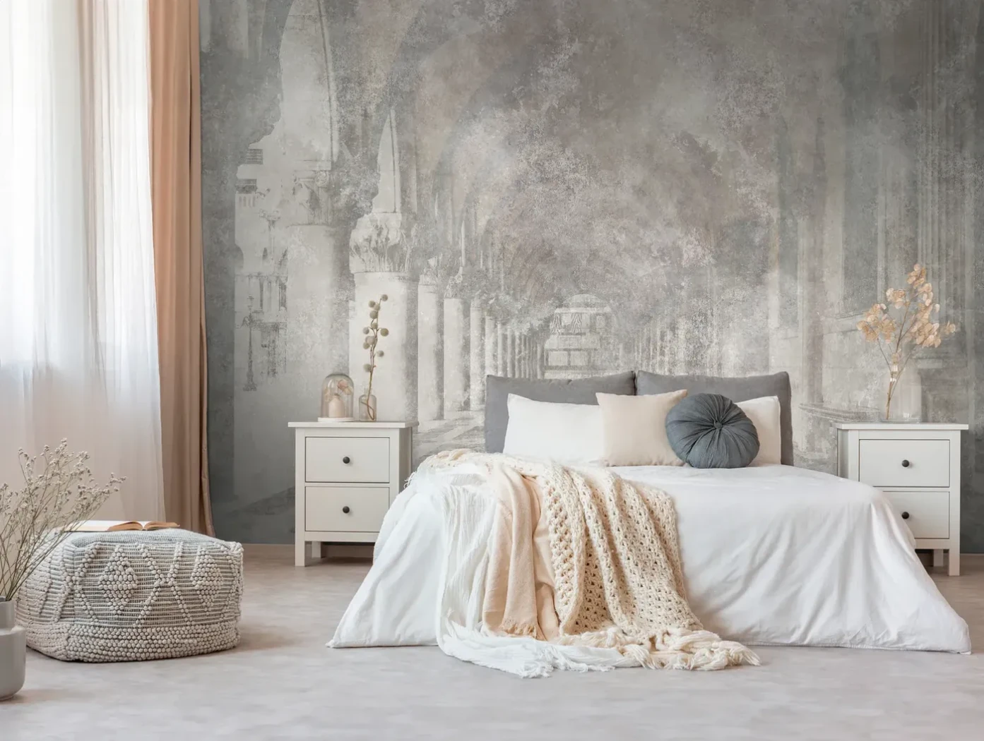Wall mural Soft Zinc, grey stone colonnade in light and shadow