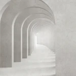 Wall mural Tobacco with receding grey arches towards white light
