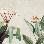 Wall mural Frosted Zincwork with tropical leaves behind a sofa