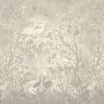 Wall mural Tawny, grey branches and wading birds on beige