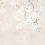 Wall mural Misty Bark, white and pink blossom on beige