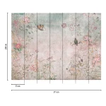 Wall mural Pitch with blossom branches and birds on aged plaster