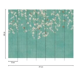 Wall mural Ebony, white blossom and gold birds on emerald