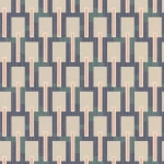 Wallpaper Semolina with navy, green and coral Art Deco columns