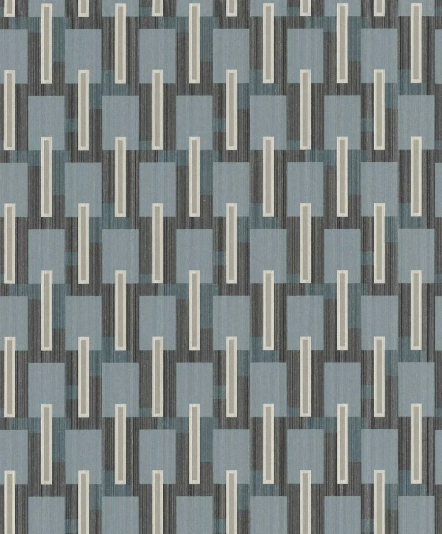 Wallpaper Smoke, anthracite and slate blue blocks with ivory lines