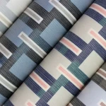 Wallpaper Smoke, anthracite and slate blue blocks with ivory lines