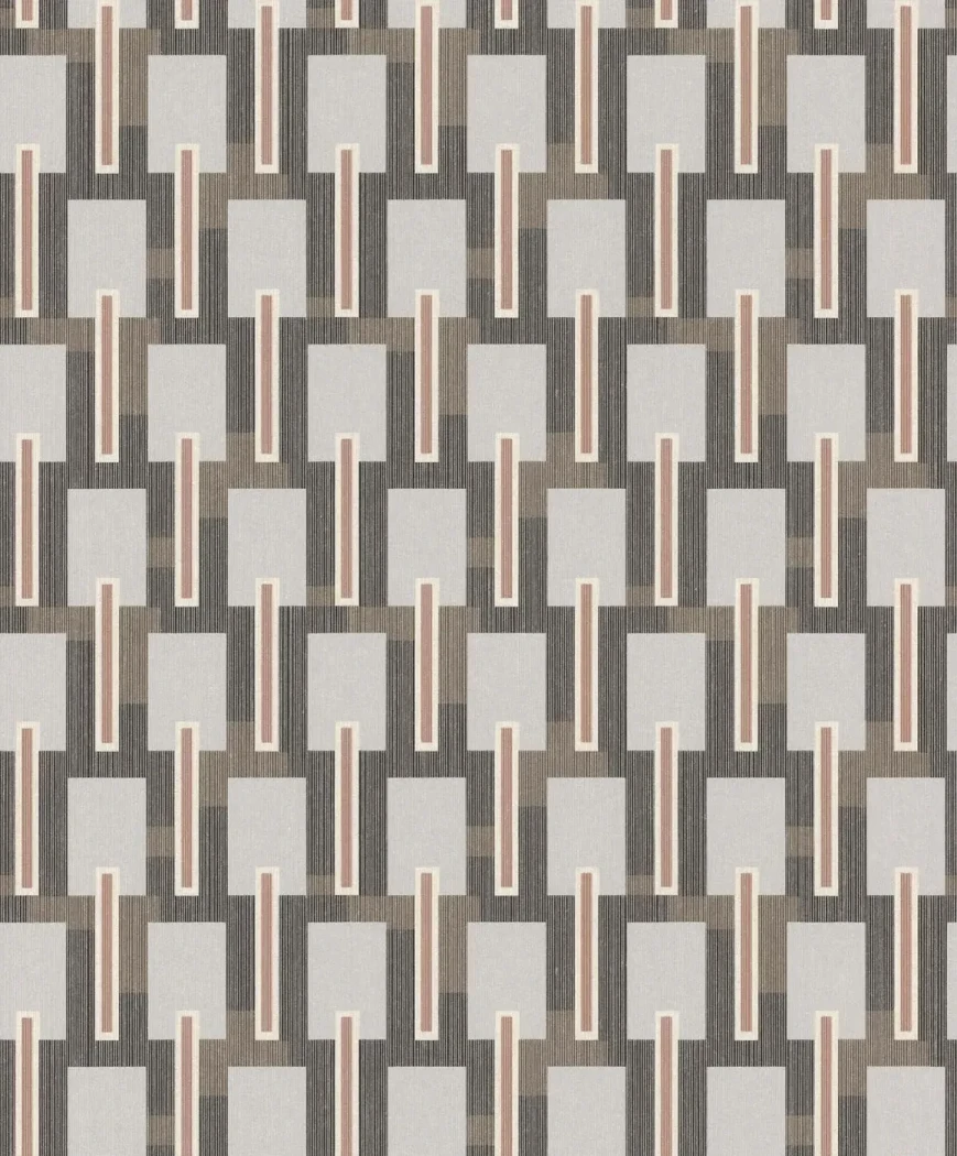 Wallpaper Granite, grey and taupe blocks with terracotta stripes