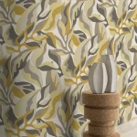 Wallpaper Yellow Ochre, ochre and grey foliage on light ground