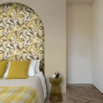 Wallpaper Yellow Ochre, ochre and grey foliage on light ground