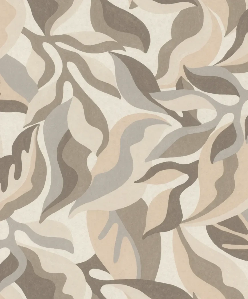 Wallpaper Dune, muted beige and taupe botanical foliage pattern