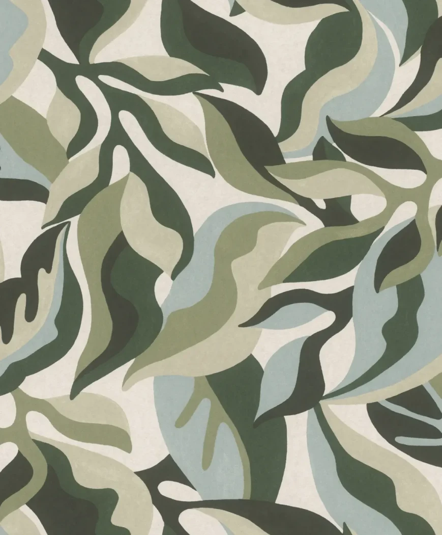 Wallpaper Mustard showing green and pastel blue foliage