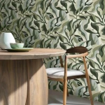 Wallpaper Mustard showing green and pastel blue foliage